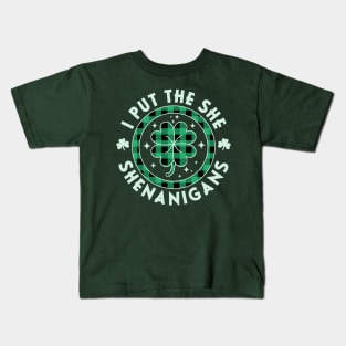 I Put The She In Shenanigans Women St Patricks Day Plaid Kids T-Shirt